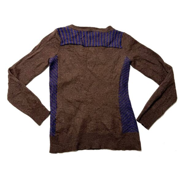 Smartwool Piney Lake Sweater Women S 100% Merino Wool Brown Blue Henley FLAWED - Picture 2 of 10